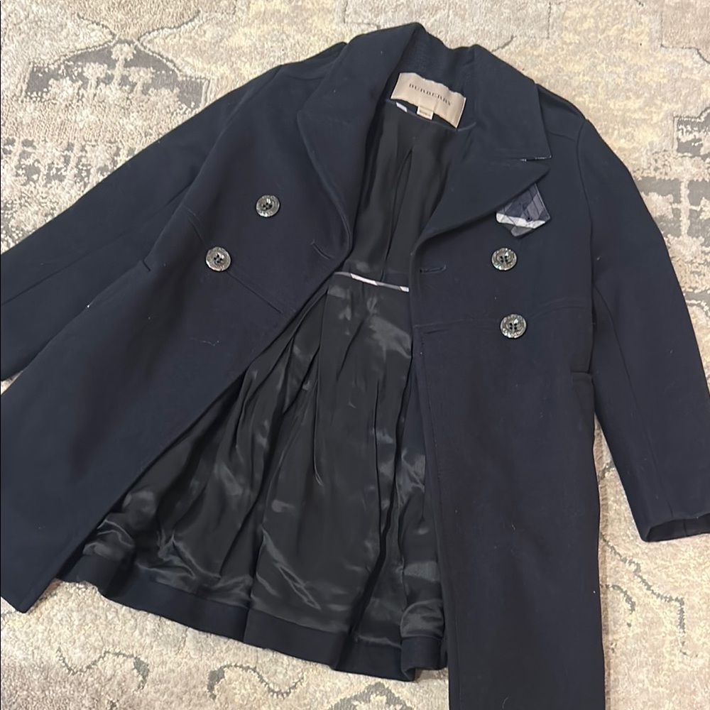 Burberry Black Pea Coat Classic Wool Design